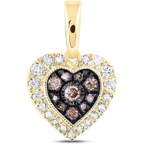 Jewels By Lux 10kt Yellow Gold Womens Round Brown Diamond Heart Pendant 1/4 Cttw