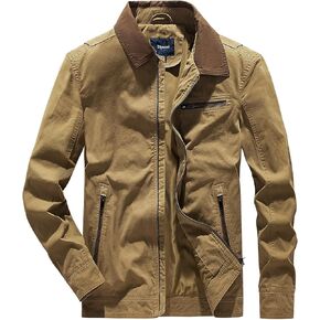 Men's Washed Cotton Military Jacket - Casual Utility Lightweight Bomber Jackets Spring Coats