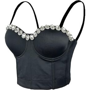 ELLACCI المرأة السوداء الناعمة حجر الراين رفع بوستير المحاصيل الأعلى مع الأشرطة للانفصال in Kuwait