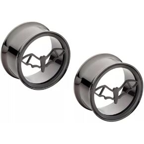 Pierced Owl 316L Stainless Steel Cut Out Bat with Open Wings Double Flared Plugs, Sold As Pair