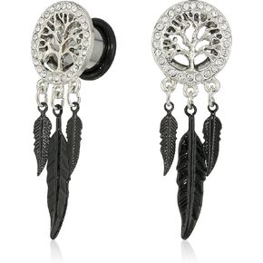 جسم الحلوى للنساء من الفولاذ ثقب قابس Flare لمسة شفاف Tree Of Life ريش متدلية واحدة مجموعة عيار 00 ، أبيض ، مقاس واحد in Kuwait