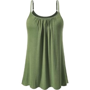 Accbiety Women's Camisole with Built Bra Flowy Loose Fit Cami Pleated Adjustable Strap Tanks