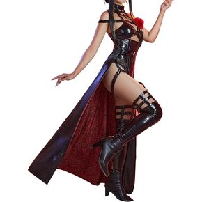 MEOWCOS Women’s Cosplay Costume Bodysuit Lingerie Bandage Bodysuit with Waist Cloak and Stockings Flowers Clip