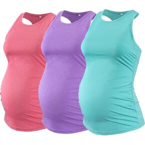 Ecavus Women's 3PCS Maternity Tank Top Sleeveless Racerback Sport Top Pregnancy Athletic Yoga Shirts for Women