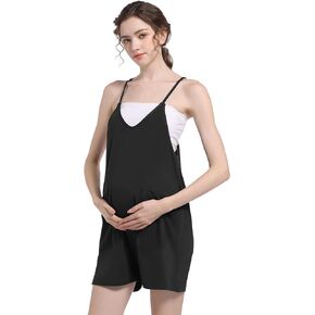 Foucome Maternity Romper Summer Casual Overalls Loose Adjustable Spaghetti Strap Pregnancy Shorts Jumpsuit with Pockets