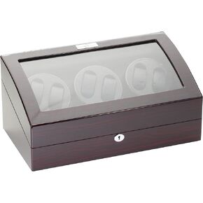 Diplomat Ebony Wood Six Watch Winder with Black Leather Interior and 4 Program Settings
