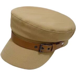 GALPADA Cotton Beret Leather Buckle Newsboy Hats for Women Classic Vintage Fiddler Cap Paperboy Gatsby Hat- Khaki
