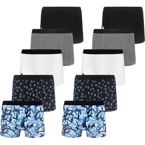 Allxwek Boys Underwear Printed Boxer Briefs,Moisture Wicking Breathable,Assorted 10-Pack 1604