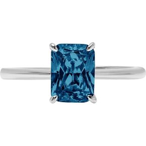 Clara Pucci 1.0 ct Brilliant Radiant Cut Solitaire Natural London Blue Topaz Gem 4-Prong Engagement Wedding Bridal Promise Anniversary Ring Solid 18K White Gold for Women