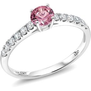 Gem Stone King 0.60 Ct Round Pink Lab Grown Diamond G-H Lab Grown Diamond 10K White Gold Women Engagement Ring