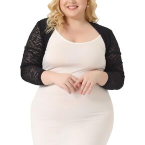 Agnes Orinda Plus Size Bolero Shrugs for Women Elegant Open Front Sheer 2024 Summer Crop Lace Floral Cardigans