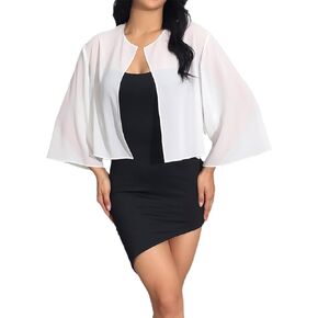 GORAIS Women’s Chiffon Jacket 3/4 Sleeve Shrug Open Front Casual Sheer Cardigan for Evening Dresses