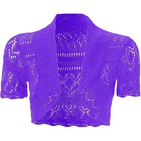 Z98 New Ladies Bolero Crop Shrug Tops Crochet Pointelle Cardigan Women's Top Knitted Short Sleeve Cardi Plus Size
