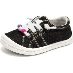 FUNKYMONEY Girls Canvas Sneakers Lace up Lightweight Casual School Shoes for Toddler/Little Kids