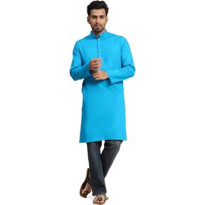 SKAVIJ Men Cotton Casual Solid Long Kurta (XX-Large, Turquoise)