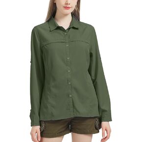 Womens UPF 50 UV Sun Protection Safari Shirts Quick Dry Lightweight Fishing Travel Hiking Outdoor Shirt with Zipper Pockets