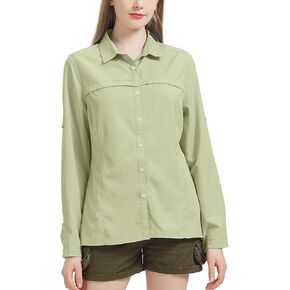 Womens UPF 50 UV Sun Protection Safari Shirts Quick Dry Lightweight Fishing Travel Hiking Outdoor Shirt with Zipper Pockets
