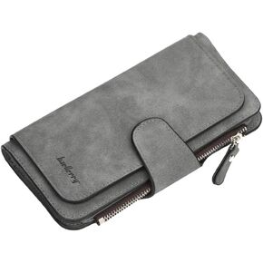 Women's Long Leather Wallet RFID Blocking Cash ID Credit Card Holder for Women Ladies Soft Clutch Wallet with Zipper Coin Pocket Fashion Purse (Black)