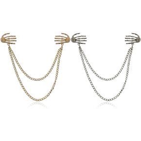 2 Pcs Tie Pins for Men Clearance Items Under 5 Dollars Gifts Wolf Head Tie Tacks Skull Collar Tie Pins Gold Silver Tie Chains for Men Business Accessories