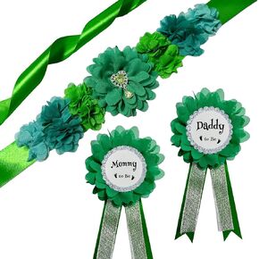 MaternitMaternity Sash Mommy to Be & Daddy to Be Corsage Pin Set Flower Sash Belly Belt for Pregnancy Photo Props Gender Reveal BabyShower Gift Decorations, Sky Blue