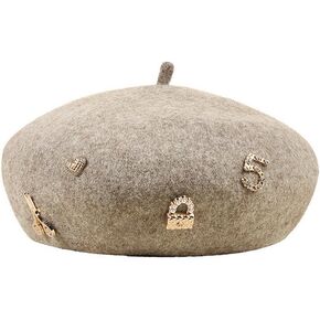 Bling Rhinestone Beret Hats for Women French Artist Glitter Plush Painter Hat Wool Cap