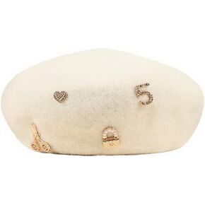 Bling Rhinestone Beret Hats for Women French Artist Glitter Plush Painter Hat Wool Cap