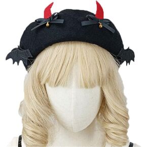 Halloween Red Devil Horn Tail Painter Hat Lolita Beret Cap Accessories for Themed Party Prop