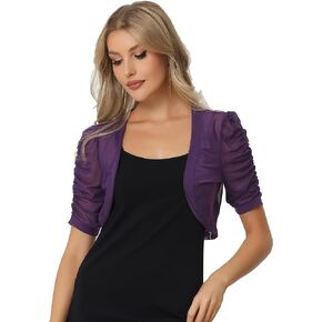 Allegra K Casual Short Sleeve Mesh Sheer Shrug for Women's Open Front Cropped Cardigan Bolero