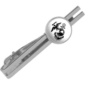 Marines Black Logo on White Licensed Round Tie Bar Clip Clasp Tack Silver