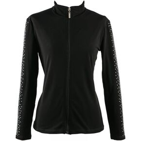LIUHUO Figure Skating Training Suit Jacket Girls Rhinestone Vertical Stripes Black