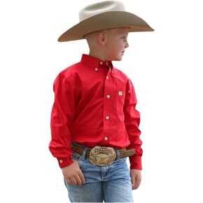 Cinch Boys' Long Sleeve Button-Down Western Shirt Red Large US