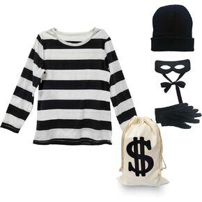 Eylola Kid's Robber Costume Set Cosplay Thief Accessories for Halloween Party Black and White Striped Knit Beanie Cap