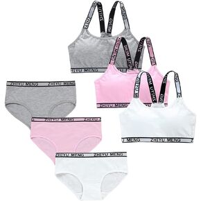 Girls’ Seamless Underwear Set - Training Bra and Matching Panties - Cotton Bralette Briefs Set Elastic (6 Piece), Type 2