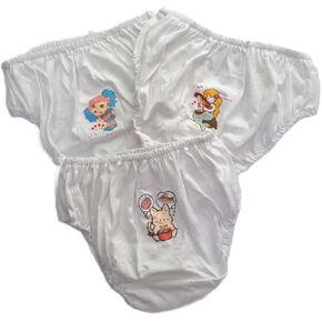 Adorable Girls' Cotton Pants, 3 Pack with Cute Cartoon Designs, elastic waistband, 16-26 inches Made in Thailand, White