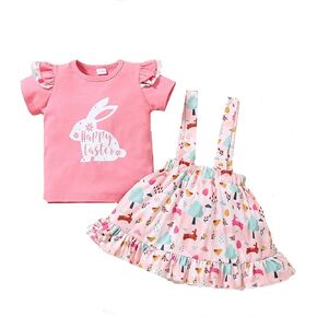 Toddler Girls Short Suit Kids Rabbit/Bunny Egg Outfits T-shirt Top Short Pant Easter Sunday Clothes 1-5 Years