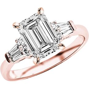 14K White Gold 3 Carat LAB GROWN DIAMOND Prong Set Round And Baguette Emerald Cut Diamond Engagement Ring (G-H Color VS1-VS2 Clarity 2.5 Ct Center)
