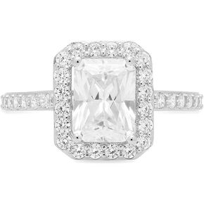 Clara Pucci 2.07 ct Emerald Cut Solitaire Halo Stunning Moissanite Engagement Promise Anniversary Bridal Ring 14k White Gold