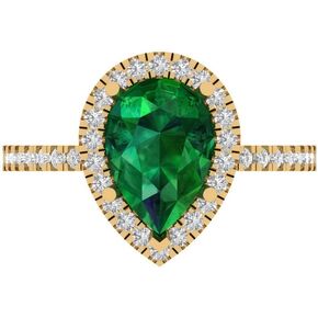 Clara Pucci 2.45ct Pear Cut Solitaire with Accent Halo Simulated Green Emerald Engagement Promise Anniversary Bridal Ring 14k Yellow Gold