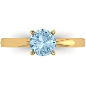 Clara Pucci 1.0 ct Round Cut Solitaire Natural Light Blue Aquamarine Engagement Bridal Promise Anniversary Ring in 14k Yellow Gold