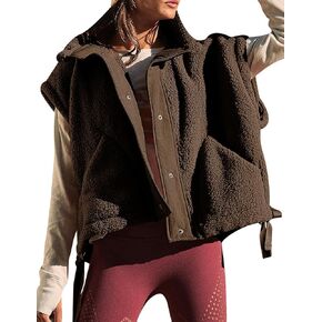 Creerer Womens Fuzzy Fleece Vest Casual Oversized Sleeveless Sherpa Jacket Warm Button Down Outerwear with Pockets