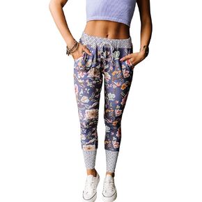 Women's Skinny Fit Floral Elastic Waistband Joggers Pants Lightweight Sweatpants with Pockets Athletic Tapered Pants in Kuwait