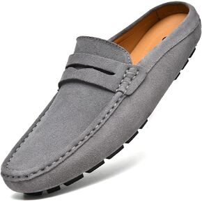 Go Tour Mens Handmade Suede Leather Mules Clog Slippers Breathable Leather Slip on Shoes Casual Loafers