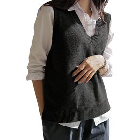 Floerns Women's Solid V Neck Sleeveless Casual Sweater Vest Without Tee