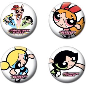Ata-Boy Cartoon Network Button Set - Buttercup, Blossom, Bubbles 4 Button Set Button Set, Officially Licensed Collectible Buttons