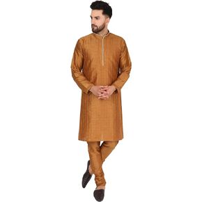 SKAVIJ Men's Art Silk Kurta Pajama Set Indian Wedding Party Wear Dress Suits