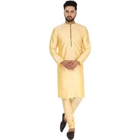 SKAVIJ Men's Art Silk Kurta Pajama Set Indian Wedding Party Wear Dress Suits