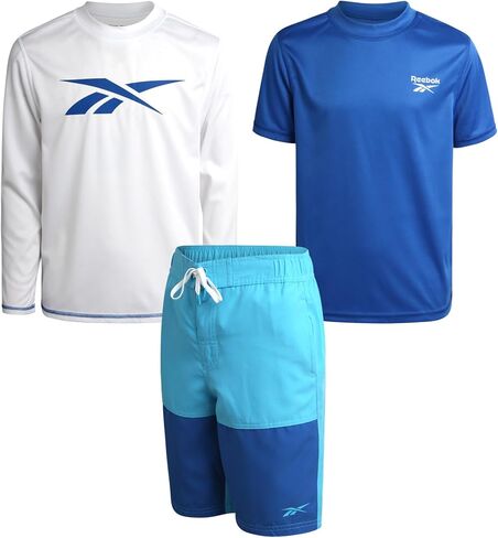 مجموعة Rashguard للأولاد من ريبوك - 3 قطع قمصان سباحة بأكمام طويلة وأكمام قصيرة بعامل حماية من الأشعة فوق البنفسجية 50+ وشورت سباحة (S-XL) in Saudi Arabia