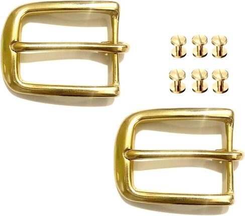 HTLEATHER 2 Pcs Solid Brass Single Prong Square Belt Buckle, Solid Brass Belt Buckle for Men Women, 6 Pcs Screw Belt Brass Solid, DIY Leather Craft (35mm/1.4in), Yellow, 35mm T9 in Saudi Arabia