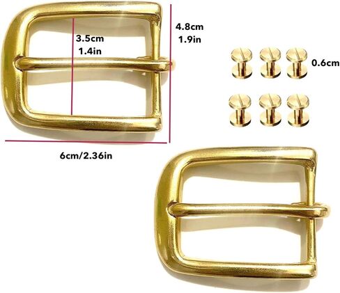 HTLEATHER 2 Pcs Solid Brass Single Prong Square Belt Buckle, Solid Brass Belt Buckle for Men Women, 6 Pcs Screw Belt Brass Solid, DIY Leather Craft (35mm/1.4in), Yellow, 35mm T9 in Saudi Arabia