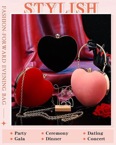 Equsion Velour Heart Shaped Purse Clutch Evening Bag Rhinestone Heart Earrings Shoulder Handbag for Valentines Party Prom in Saudi Arabia